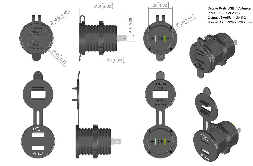 Panel-Mount Quick-Charge 3.0 USB Port and Voltmeter for PRC Cases - Image 5